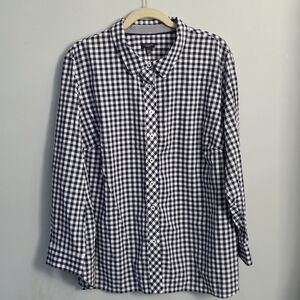 Talbots Classic Cotton Gingham Shirt Navy And White